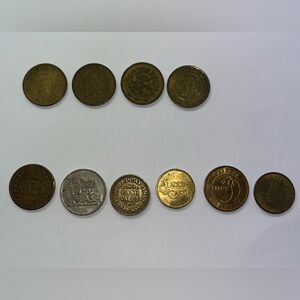 Lot Of 10 Vintage Tokens Chuck E. Cheese Car Washes Pizza Places Etc